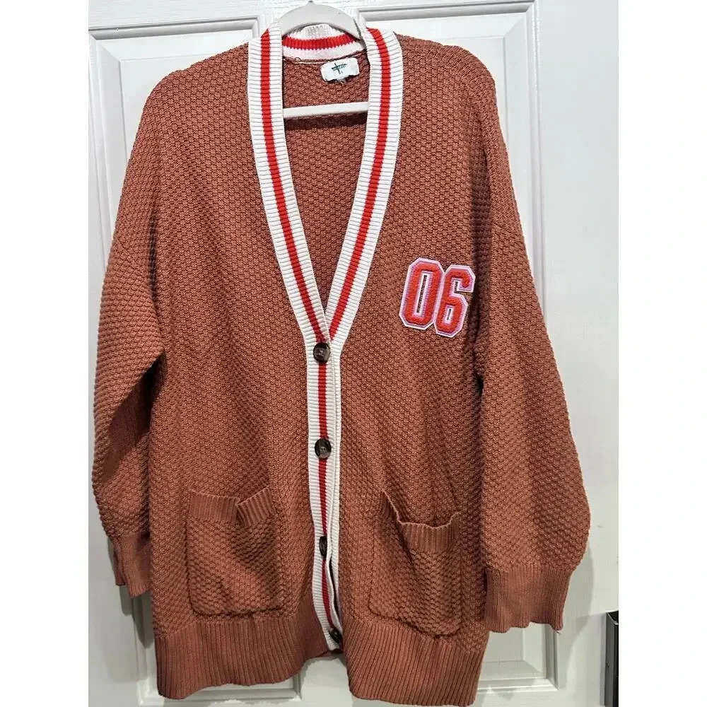 Aerie Orange Long Sleeve Front Pockets Cardigan Sweater Size Large